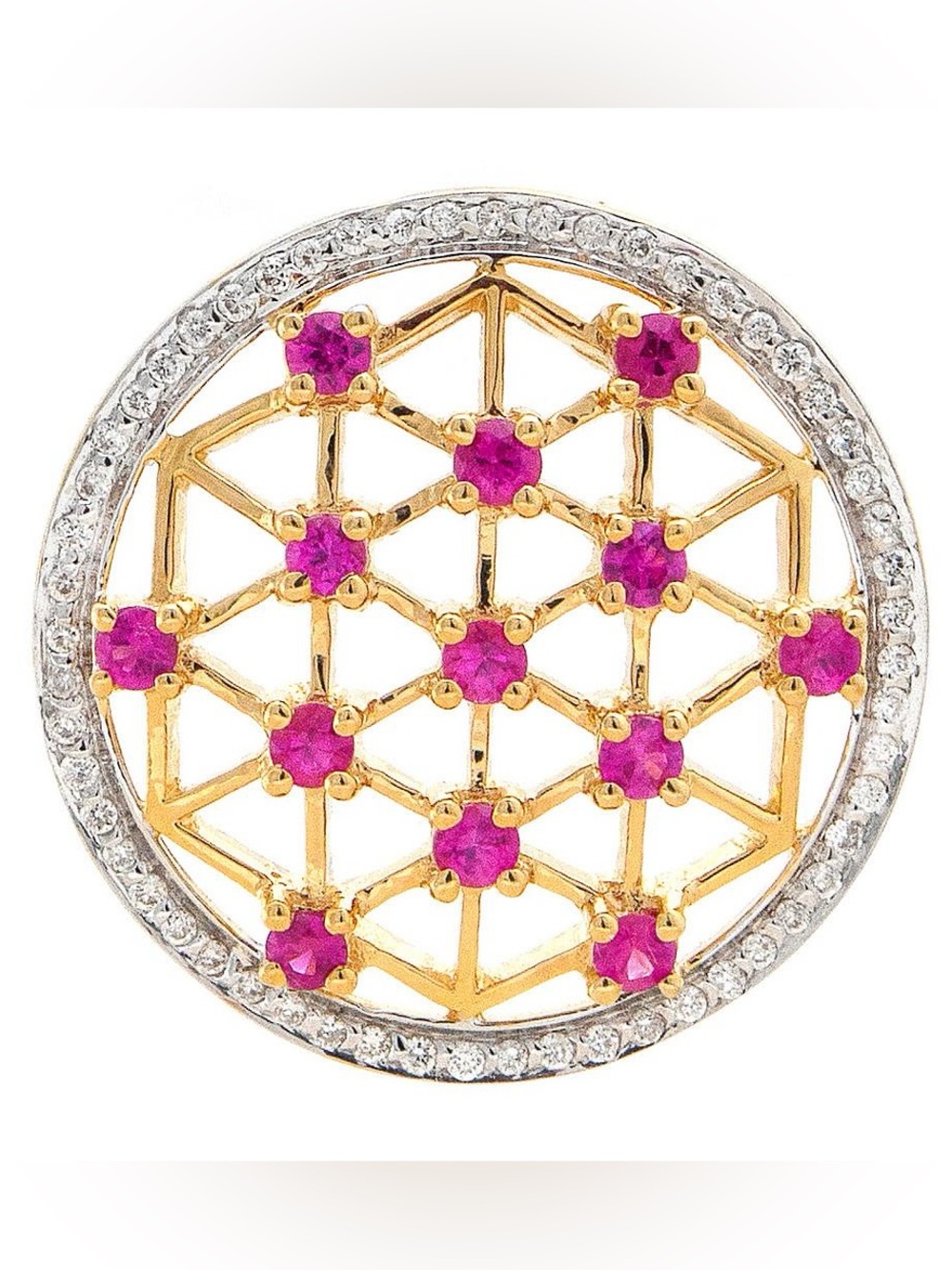 14K Real Solid Yellow Gold Natural Pink Sapphire and Diamond Pendant 0.16ctw